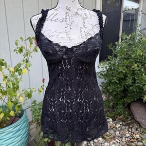 Vintage 80s 90s Fredericks of Hollywood Black Floral Lace Cocktail Dress M